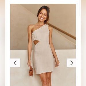 Beige one shoulder cut out dress from BillyJ
